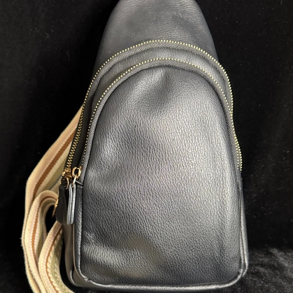 Elegant Faux Black Leather Crossbody Bag